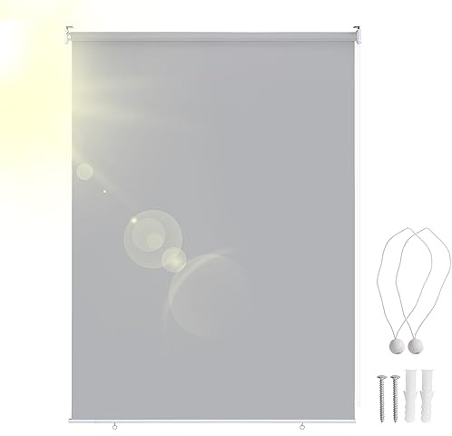 Ikodm Senkrechtmarkise Vertikalmarkise 140x140cm Balkonmarkise Sonnenschutz, Balkonrollo, Windschutz, Seitenrollo Beschattung, Wetterbeständig für Balkon, Terrasse, Garten, Hellgrau