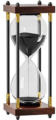 Hourglass 60 Minute Sand Timer: Large 10 Inch Decorative Wooden Sand Clock,Reloj De Arena para Decoracion, Vintage Sand Watch 60 Min, 1 Hour Glass Sandglass for Home Office Desk Decor, Black