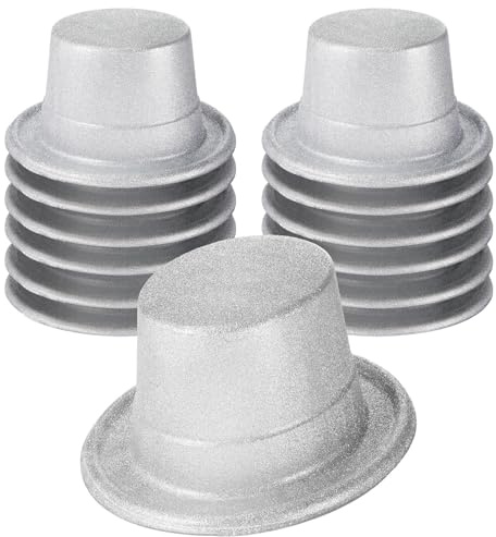 Hillban 12 Pack Silver Party Hats Top Glitter Plastic Sequin Hat Bulk Disco Costume Accessories for Magician Celebration Carnival Birthday Magic Supplies