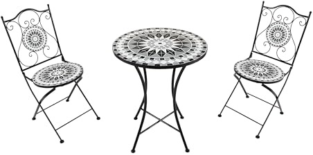 AXI Amélie Table Et Chaise Bistrot, 2 Chaises 1 Table, Ensemble Bistro Extérieur Mosaique Noir/Blanc | Salon De Jardin Bistrot, Table Bistrot Mosaique pour Jardin/Balcon/Terrasse