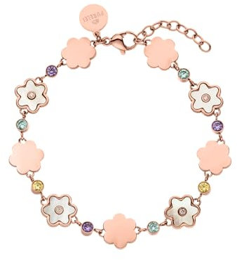 Purelei Flowering Armband, Armband mit Blüten und bunten Zirkoniasteinen im Wechsel, Wasserfest Armband aus Edelstahl, Lange verstellbar 16-19 cm (Rosegold)