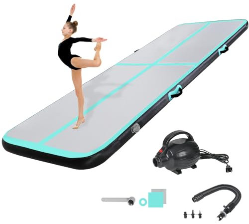 KIKILIVE 20CM Hoch Gymnastikmatte Tumbling Matte, 3M Aufblasbar Gymnastik Track Matte Air Turnmatte mit Luftpumpe Aufblasbare Sportmatte für Fitness/Outdoor/Yoga/Training usw