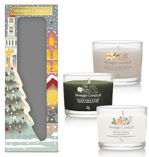 Yankee Candle Christmas Scented Candles Gift Set | 3 Scented Mini Filled Votive Signature Candles | Soy Blend Wax Mix | Perfect Christmas Gifts for Women | Passport to the Holidays Collection