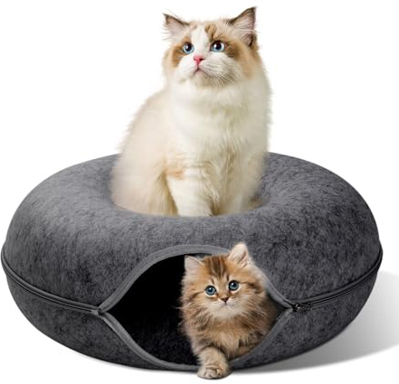 Fellie Cat Tunnels & Beds: Scratch Resistant Donut Bed, Cat Tunnel Cave - Indoor, Interactive, Up to 30 lbs, 60*60*27cm