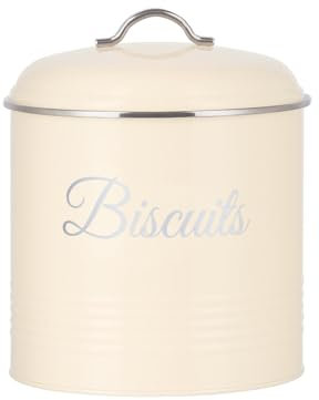 Innoteck Essentials Round Biscuit Tin Cream - Decorative Kitchen Food Storage - Easy to Open Canister - Airtight Lids and Handle - Storage Tin for Your Biscuit, Cookies and Other Sweet Treats