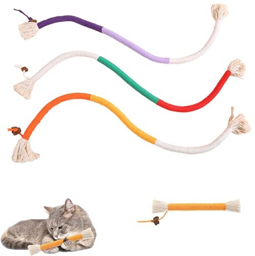 4 Pcs Cat Toy Bite Rope, Cat Rope Chew Sticks Toys for Indoor Cats Interactive Cat Chew Toy, Kitten Teething Chew Toy Rope Cat Cotton Rope Dental Kittens Teeth Nip Toy for Teeth Cleaning 60cm 11cm