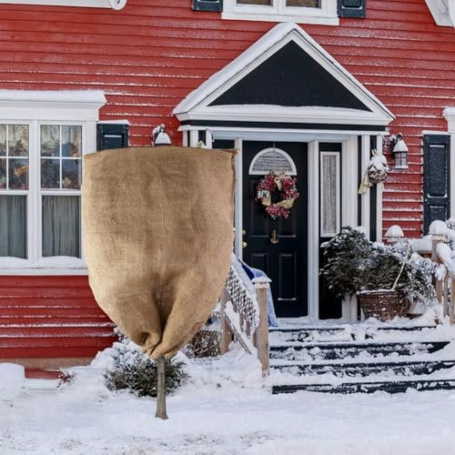 Sacchetti di iuta per la protezione invernale, riutilizzabili, con coulisse, per proteggere le piante dal gelo (60 × 80 cm)