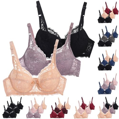 CSWH 3er Pack BHS Damen mit Bügel Fraun Spitzen-BH Set mit verstellbarem Push Up Sexy BH Mädchen Atmungsaktiver Weich Bequemer Y2K Unterwäsche Bra für Alltag