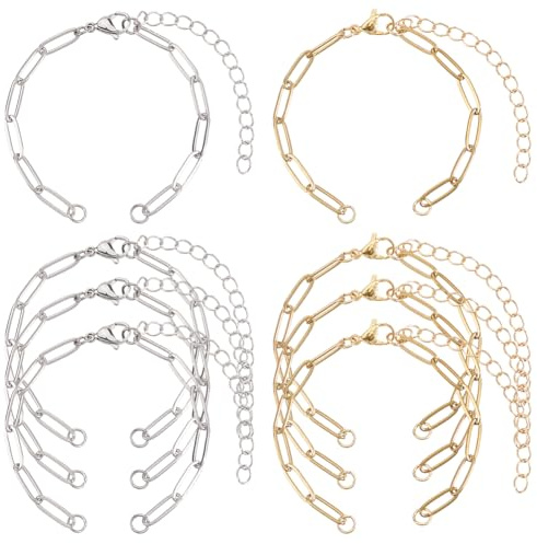 SUNNYCLUE 1 Scatola da 12 Pezzi Bracciale con Graffetta Catena in Acciaio Inossidabile Maglie in Metlega Dorato e Argento Estensore Regolabile Braccialetti con Fermagli A Moschettone per La Creaz