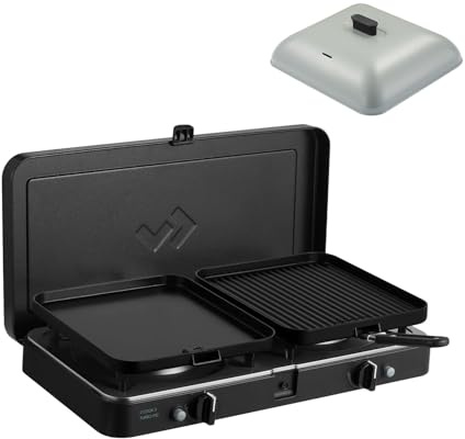 CADAC - 2 Cook 3 Turbo Deluxe und Universelle Grillkuppel - Gas Tischgrill mit 2 Brennern und Aluminium Grilldeckel - Outdoor Campinggrill Set mit Piezo-Zündung und Flammenausfallsicherung - 50mBar