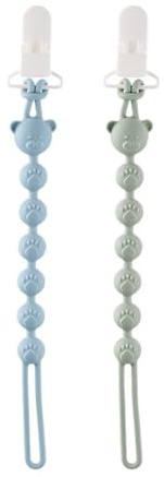 2 Pcs Dummy Clip, Silicone Dummy Clips for Baby Boys and Girls, Secure Pacifier Clips, Soft Bear Design Soother Clip, BPA Free One Piece Pacifier Holder, for Pacifiers & Teething Toys(Blue, Sage)