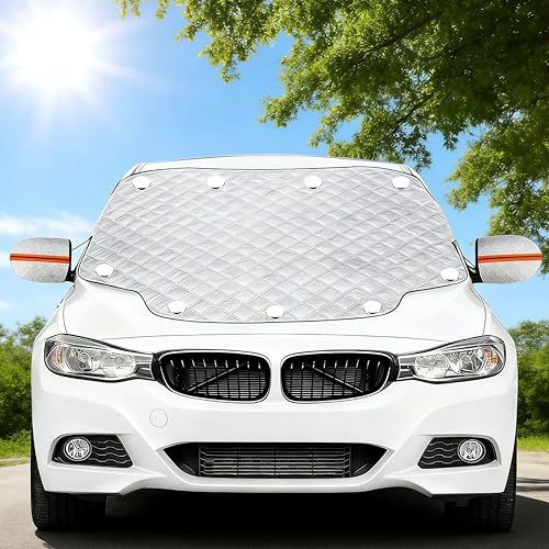 HuaCommerce Car Windscreen Cover, All-Weather Sun Shade with 9 Magnets and 2 Straps for SUV - 145x110cm