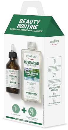 Equilibra, Beauty Routine Capelli Rinforzante Rivitalizzante, Contiene 1 Olio di Rosmarino e 1 Dermo Shampoo Rosmarino, con Olio di Rosmarino e Acido Ialuronico,Cofanetto Capelli per HairCare Routine