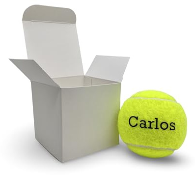 Pallina da tennis colorata personalizzata in scatola | Stampa un testo personalizzato! | Scegli tra 10 colori | Prodotto nel Regno Unito | Idea regalo unica per gli amanti del tennis | (Giallo)