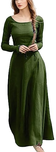 Foweknow Vestito medievale da donna, costume vichingo, a maniche lunghe, lunghezza del pavimento, vintage, a vita alta, per il tempo libero, Halloween, carnevale, cosplay, maxi abito da festa
