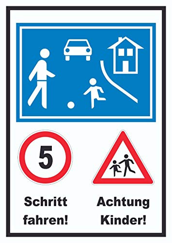 HB-Druck Spielstraße Schrittfahren Achtung Kinder Schild A3 (297x420mm)