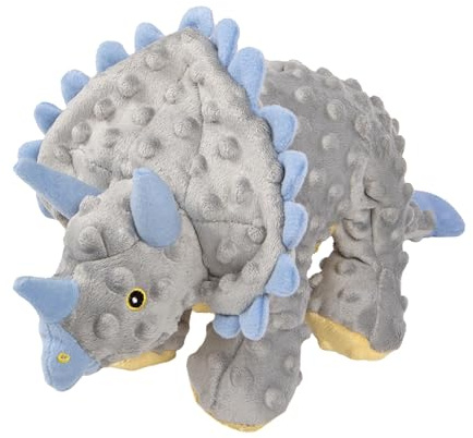goDog Dinos Frills Squeaky Plush Dog Toy with Chew Guard Technology, Durable Fabric & Squeaker for Active Play, Gray, Large
