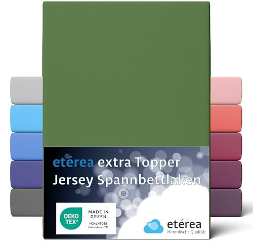 etérea Premium Topper Spannbettlaken 180x200cm – 200x220cm Kaktus – extra Jersey Spannbetttuch bis 10cm Höhe und 220 cm Länge – 160 g/m² schwere gekämmte Baumwolle – Topper Bettlaken