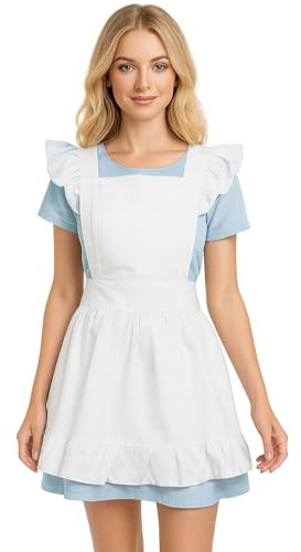 Aspire Delantal Cocina Blanco Cruzado Espalda para Mujer | 100% Algodón, Volantes Retro, Ajustable, Restaurante, Hotel, Cafetería, Fiesta, Disfraz de Mucama Cosplay