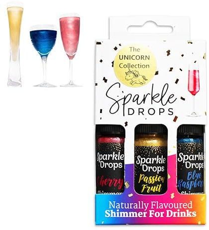 Sparkle Drops Unicorn Drinks Shimmer - Flavoured Drink Shimmer for Prosecco, Sparkling Wine, Gin, Vodka and Cocktails (30ml - 3 Pack)