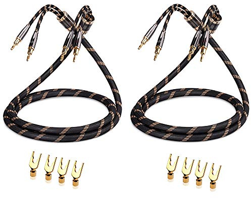 SKW Un paio Audiofilo Cavo per altoparlanti con connettori a banana placcati in oro, Treccia in Nylon, Cavo Qualità Hi-Fi - 1.5M