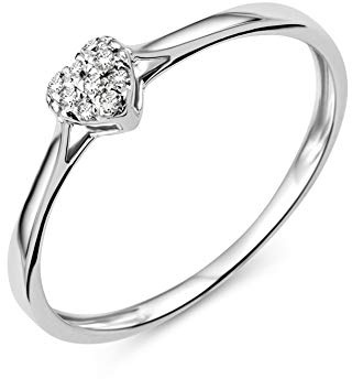 Anillo de compromiso Miore para mujer, de diamantes en forma de corazón, en oro blanco de 9 quilates (375) con diamantes brillantes de 0,04 ct, joyería, Oro blanco, Diamante