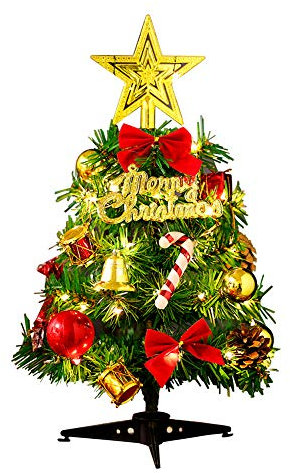 Tabletop Christmas Tree Artificial Xmas Trees and 2M/2.18 Yard Wire String Lights Mini Ornaments Miniature Desk Trees Plastic Winter DIY Crafts Mini Pine Tree for Christmas Holiday Party Home Decor