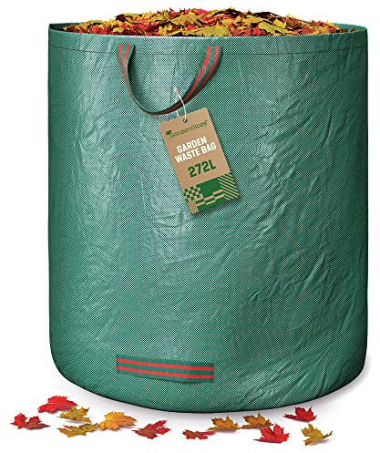 GardenGloss 1x Gartenabfallsack mit Griffen - 272L Gartensack Laubsack - UV-Stabil und Wasserabweisend - Wiederverwendbare und Stabile Gartensäcke