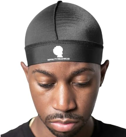 Royalty Headwear Silky Wave Cap for 360, 540 & 720 Waves, Soft Breathable Durag Skull Cap Beanie for Men (US, Alpha, One Size, Black)