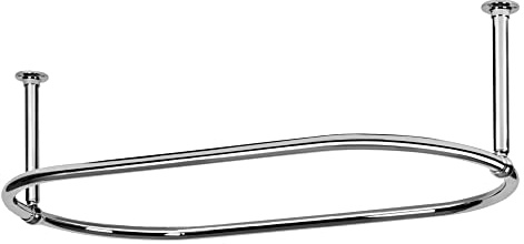 Zamuna Oval Shower Curtain Rail Rod For Bathroom, Ceiling Mounted for Clawfoot Tub, Large and Heavy Duty Ceiling Mounted with Adjustable Support - 45 x 25 Inch (Free Curtain Rings) (Chrome)