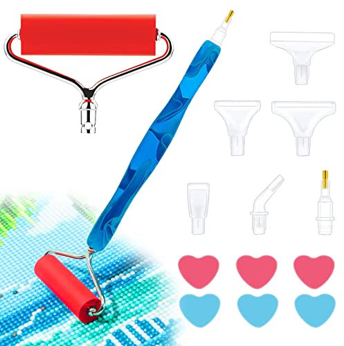 Sonsage Diamantmalerei Zubehör Stift Rollwerkzeugset Ergonomisches 5D Diamant DIY Malstift Zubehörset Die Tasche enthält 6 herzförmige Wachsstücke, 1 Roller und 6 Ersatzspitzen