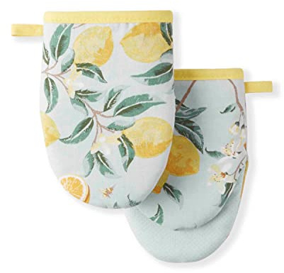 Martha Stewart Lemon Whimsy Mini Oven Mitt 2-Pack Set, Yellow, 5.5X8