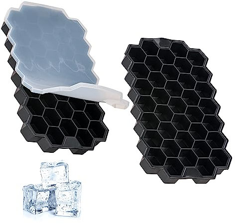 Set da 2 Stampo Ghiaccio in Silicone Con Coperchio Fino a 74 Cubetti di Ghiaccio, Ideale per Cocktail e Bevande Senza BPA