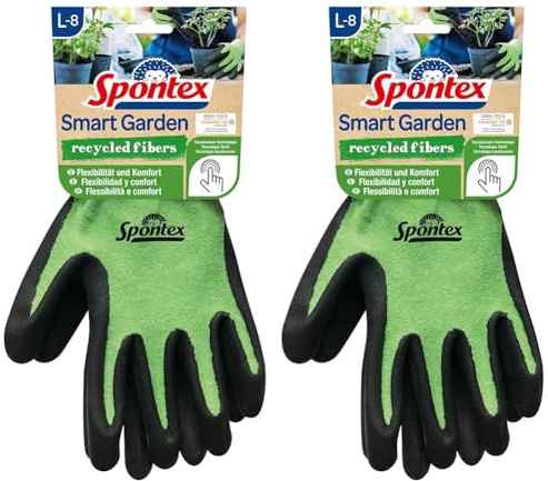 Spontex Smart Garden Gartenhandschuhe, Touchscreen kompatibel, aus recycelten PET-Flaschen, mit Nitrilbeschichtung, Größe L, 1 Paar (Packung mit 2)