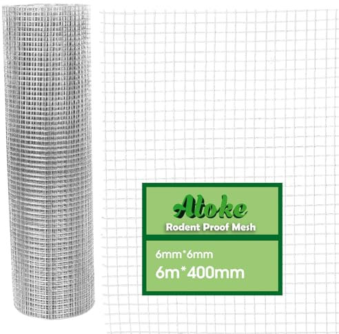 Atoke 6mx400mm Rodent Proofing Wire Mesh,Galvanised Welded Metal Rat Proof Mesh Sheet,Versatile Wire Mesh Roll for Vents,Air Brick, Windows, Door, Garden and DIY Project
