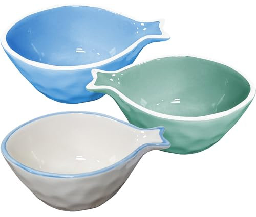 MERCURY SRL Ciotolina Snack, Ovale, a Forma di Pesce, Ceramica, Artigianale, Colori Assortiti - Piatto, Antipasti, Salse, Spezie, Contorni, Condimenti, Maionese, Ketchup - 12x8.5x5h cm (1 Pezzo)