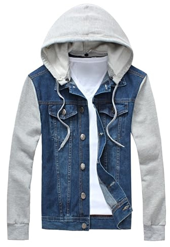 SWJGLITTR Men Casual Hood Denim Jacket Long Sleeve Trucker Hooded Outwear Vintage Button Hoodie Jean Jackets, Dark Blue, 4XL