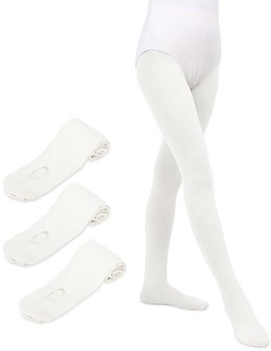 MYSSUCI 3 Paare Ballettstrumpfhose 90 Den Tanzstrumpfhosen für Mädchen Kinder und Damen (Weiß，L)