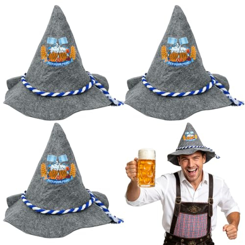 LGZIN 3 Gorros Sombrero de Baviera de Fieltro, Sombrero de Oktoberfest, Oktoberfest Sombrero Espantapájaros con Cordón, Sombrero Bávaros Puntiagudos, Sombrero de Disfraz Tradicional