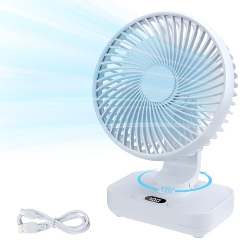 Aischens Ventilateur de Table USB Portable Ultra-Silencieux, Auto Oscillant 120°, Mini Ventilateur de Bureau Puissant Rechargeable 4000mAh, 4 Vitesses, Petit Ventilateurs pour Maison Chambre Extérieur