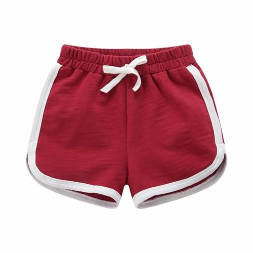 YAQUEKOU Pantalones cortos para niñas y niños, pantalones cortos de deporte, de algodón, pantalones cortos para niños, adolescentes, niñas, pantalones de ciclismo de verano, gimnasio, 2-15 años, rojo