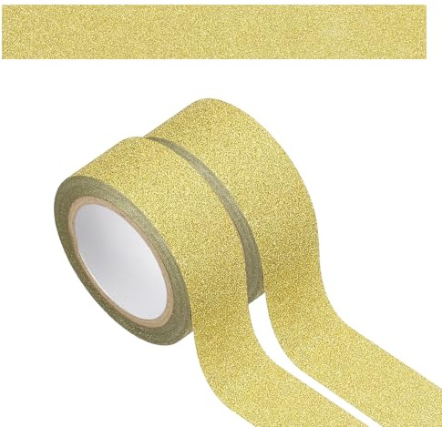 PATIKIL 2 Roll Glitter Paper Washi Tape, 15mm Glitter Film Self-Adhesive Decorative Tape for Crafts DIY Gift Packaging Art Scrapbook Decor, Gold