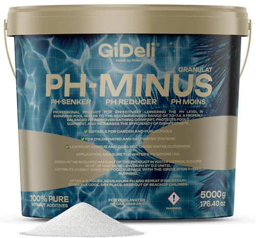 Granulés pH Minus 5 kg dans Un Seau - Réduit Le pH de la Piscine, du Jacuzzi et du - Produit d'entretien de l'eau pour Une Eau cristalline - Idéal pour Tous Les Types de piscines - Dosage