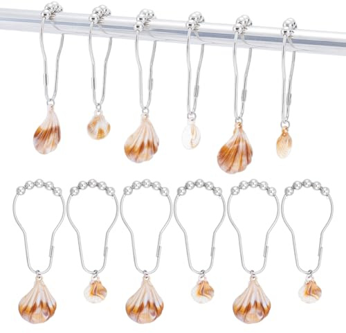NBEADS 16 Pcs Crochet de Rideau de Douche en Forme de Coquillage, Anneaux de Rideau de Douche Décoratifs sur Le Thème de L'Océan Anneaux de Suspension pour Tringles de Douche Rideaux de Salle de Bain