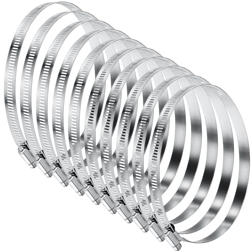 Lot de 10 colliers de serrage en acier inoxydable 304 - 118-140 mm - Colliers de serrage réglables pour sèche-linge - Pour voiture, industrie, piscine, raccordement et sécurisation des tuyaux