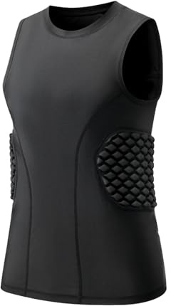 Topeter Padded Football Shirt with Spine & Back Pads, Sports Impact Protection Underwear for Training & Game L Black