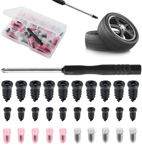 30PCs Tyre Repair Kit,Car Tyre Repair Rubber Screws,Vacuum Tyre Puncture Repair Kit with Screwdriver,Self-Service Rubber Nail Kits,Universal Tire Plug Screws Tire-Repair Tool for Auto Car Motorcycle