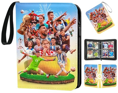Oirigaga Cartoline da collezione da calcio, album da collezione, 4 tasche, 50 pagine, 400 carte, raccoglitore a 3 anelli, con chiusura lampo