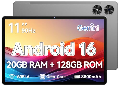 Frameflow Tablet 11 inch, Android 16 Tablet with Octa-Core Processor, 20GB RAM 128GB ROM 1 TB Expandable, 1280x800 IPS Touch Screen, GPS, 8H Battery, WiFi 6, BT 5.2, 8MP+13MP Dual Camera (Gray)