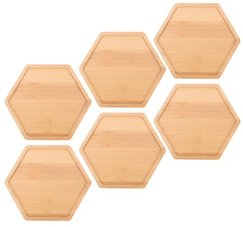 GATHINESS Sottovasi Esagonali in bambù 6 Pezzi, Sottobicchieri per Piante da Interno e Bonsai, Vassoio Decorativo per Succulenti e Fioriere, Accessori per Giardinaggio e Protezione